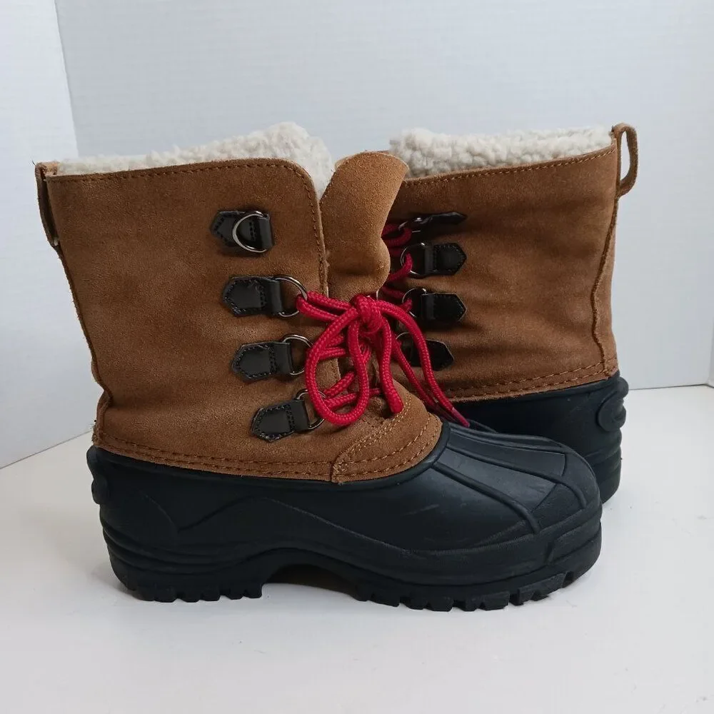 Khombu Unisex Big Kid size 4 Leather Waterproof Boots Cognac/Brown